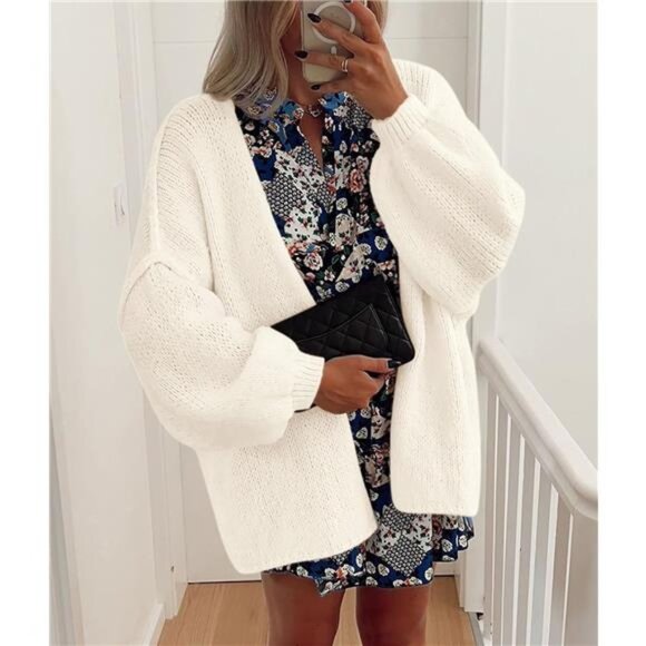 Womens Oversized Cardigan Sweaters White - Picture 5 of 6